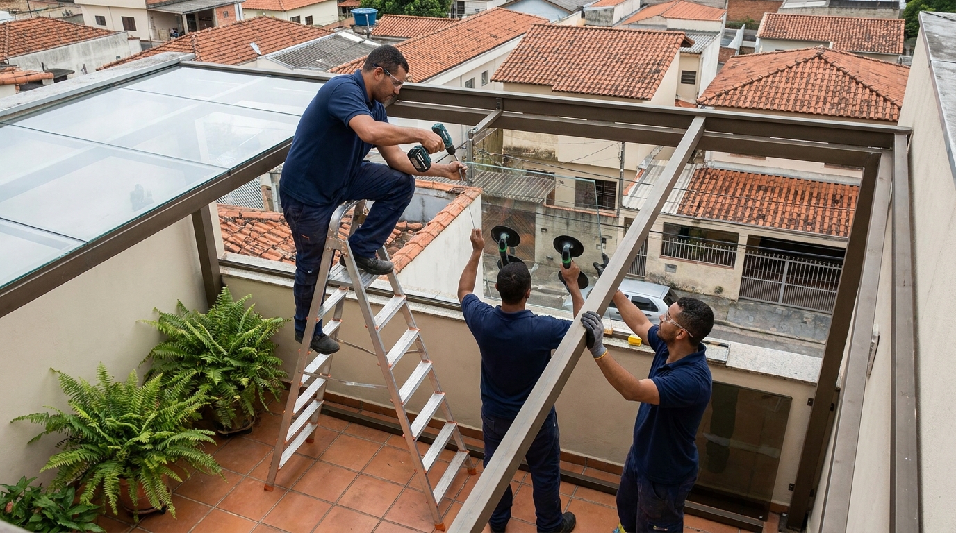 Cobertura de vidro em terraço com telhados em Franca-SP