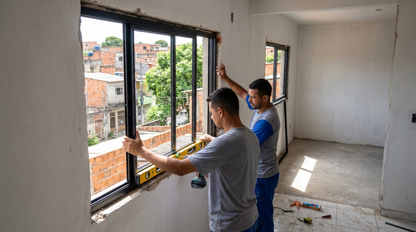 Esquadria de alumínio em obra em Franca-SP