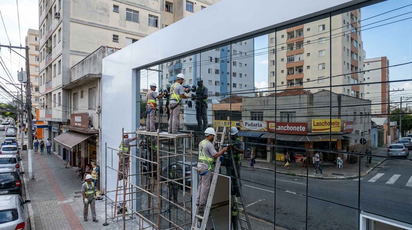 Fachada espelhada em esquina em Franca-SP