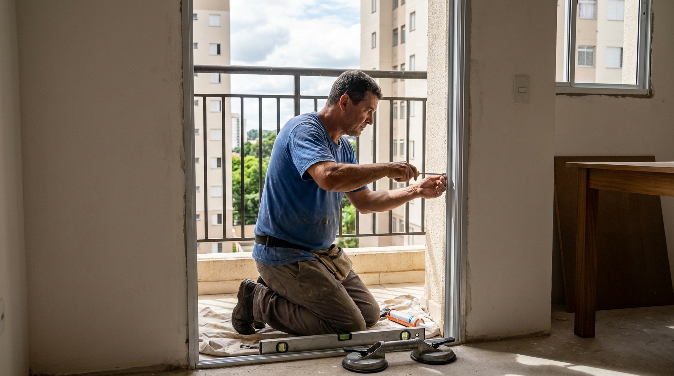 Janela de vidro em apartamento alto em Franca-SP