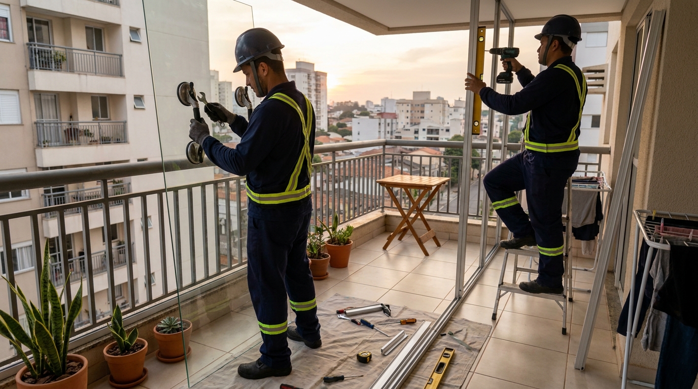 Instalação de parede de vidro em sacada em Franca-SP